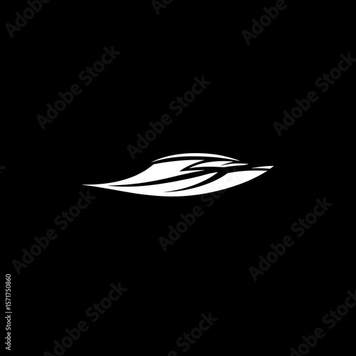 Abstract white stylized boat silhouette on black