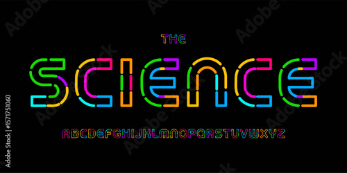 Kid Science educational font, STEM colorful alphabet for scientific headline, funny scientific game and lessons book typographic design. Modern vector typeset