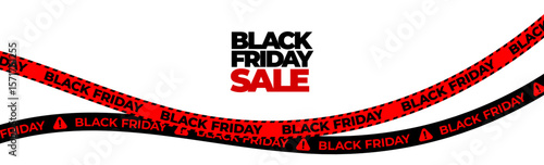 Black Friday warning stripe ribbon, urgent sale banner for retail ad, shopping zone, promotion label, dynamic marketing design. Bold red wavy line. Vector illustration