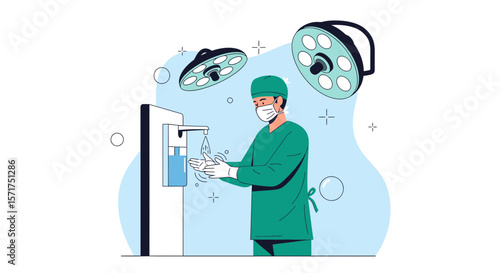 Doctor Washing Hands Before Surgery Preparing For Operating Room Safety