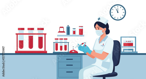 Doctor Work With Patient Blood Samples In Laboratory Setting With Medical Device