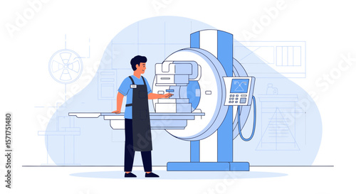 Male Radiologist Preparing A Mammography Scan In Modern Hospital Setting