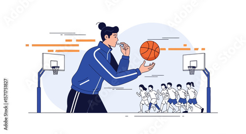Dynamic Basketball Team Training Session With Coach And Players Practice Drill