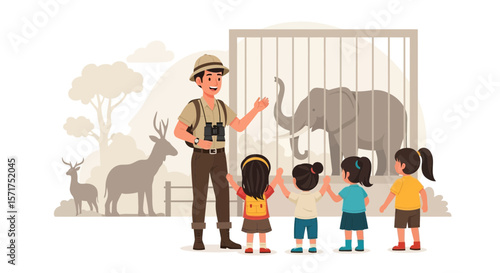 Educator Explains Wildlife To Children During A Field Trip At The Zoo