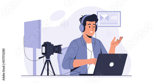 Man Creates Online Video Content At Home Studio With Professional Equipment