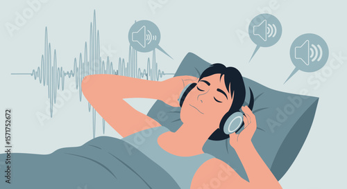 Relaxing With Music Before Sleep Wearing Headphones For Sound Therapy