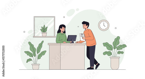 Business Communication Between Employee And Receptionist In Modern Workspace