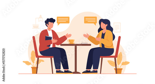 Business Meeting At Cafe Between Coworkers Discussing Project And Sharing Ideas
