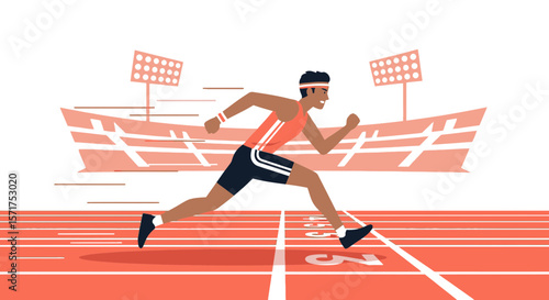 Energetic Athlete Sprinting Towards Victory on a Track Field Under Stadium Lights