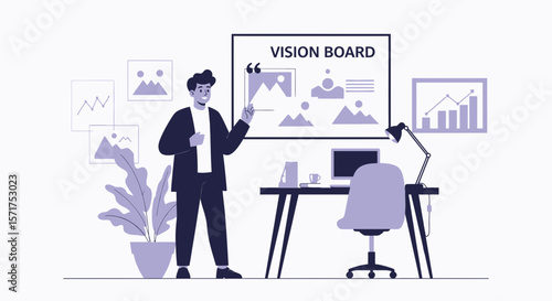 Man Presents A Vision Board In A Modern Workspace At Home Or Office