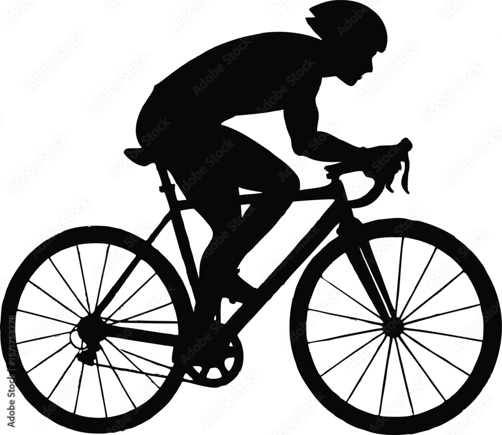 Naklejka premium Cyclist in Race Position Silhouette,Road Cyclist Speed