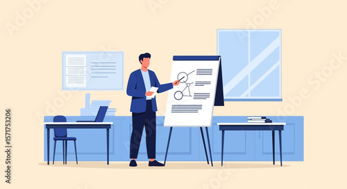 Engaging Business Presentation Explaining Strategy In Modern Office Setting