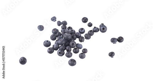 Photography portion of blueberry thrown from edge on white background scattered