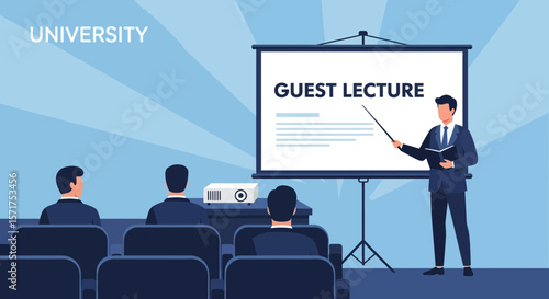 Engaging Guest Lecture At The University With Students And Professor