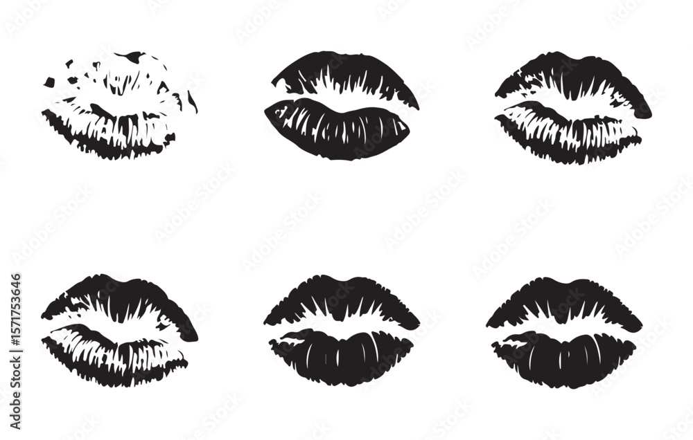 Black lip prints on white background lips kiss Black lip prints on white background lips kiss