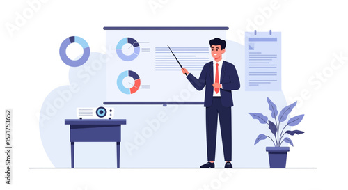 Engaging Presentation By A Professional Man Explaining Business Data And Charts