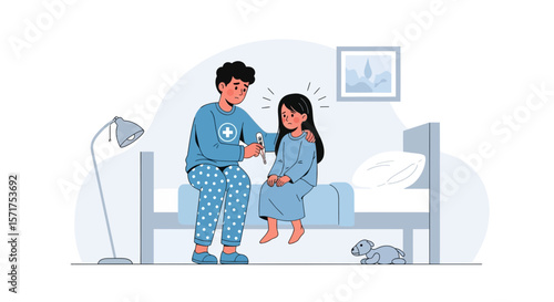 Caring Father Checking Daughter's Temperature With Affection During Flu Season