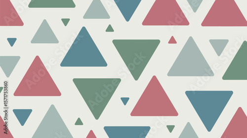 A pattern of assorted colored triangles on a white background with rounded edges