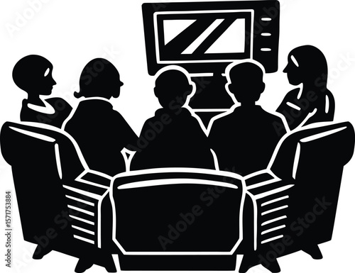 Group TV Time on Couch Silhouette,Family Movie Evening