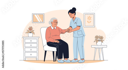 Caring Nurse Assisting Senior Woman, Providing Support And Healthcare At Home