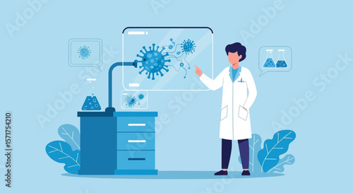 Scientific Advancement Physician Analyzing Corona Virus With Futuristic Interface