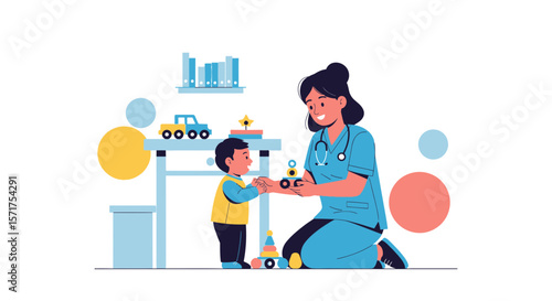 Caring Nurse Playing With a Little Patient at the Hospital Pediatric Ward
