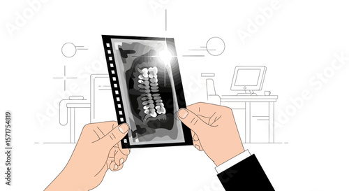 Examining Dental Radiograph In Office Environment With Illustrated Style View