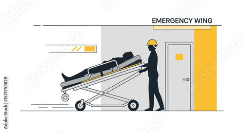 Medical Emergency Illustration Of Hospital Staff Moving Patient On Stretcher