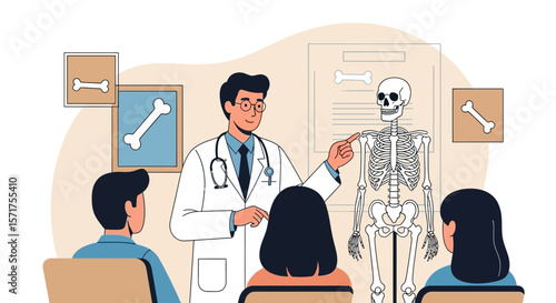 Medical Presentation Of Skeleton Anatomy By Doctor For Students Illustration