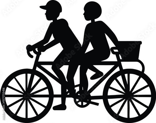 Tandem Bike Riders Silhouette,Double Cyclists Ride