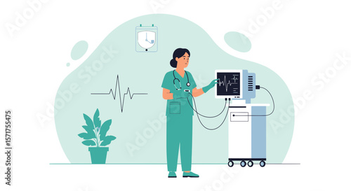 Expert Nurse Analyzing Vital Signs Monitoring With Advanced Medical Equipment