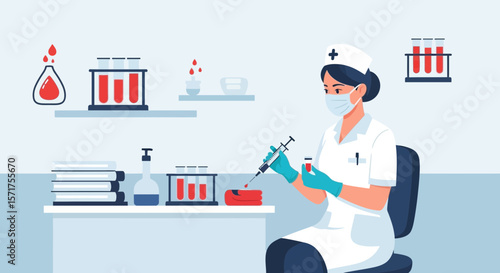Medical Professional Analyzing Blood Sample In A Laboratory Setting Vector Illustration