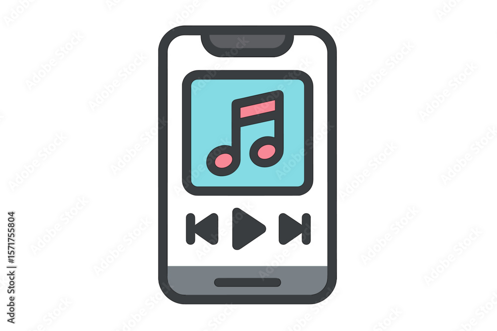 Modern music application with icon media music player in vector for playback and multimedia navigation on a smartphone device Modern music application with icon media music player in vector for playback and multimedia navigation on a smartphone device