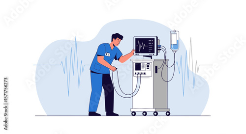 Medical Professional Monitoring Vital Signs Using Advanced Technological Equipment