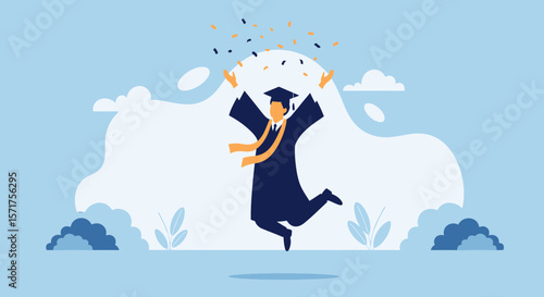 Celebrate Graduate Achievement With Confetti And Sky Graduation Ceremony Success