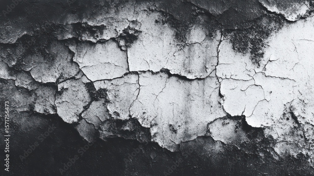 Obraz premium Distressed Black and White Wall Texture with Cracks and Peeling Paint.
