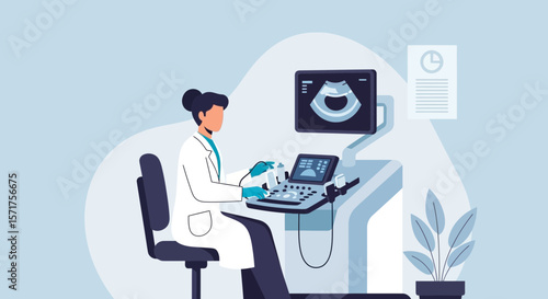 Skilled Doctor Performing Ultrasound Examination With Advanced Medical Equipment