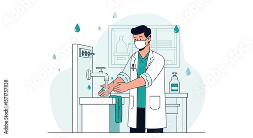 Medical Professional Washing Hands Thoroughly During Covid Pandemic Routine