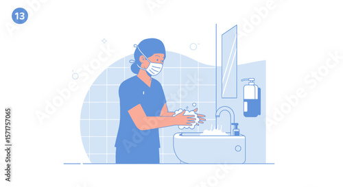 Medical Professional Washing Hands With Soap For Hygiene Illustration Concept