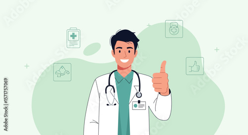 Smiling Doctor Giving Thumbs Up Gesture for Health Check Up Concept