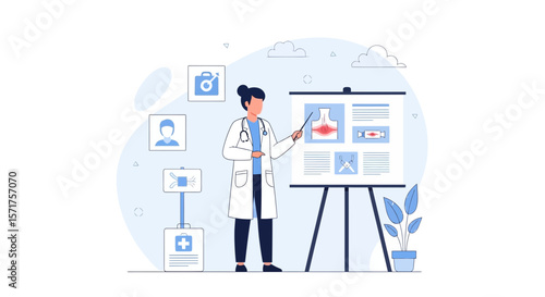 Female Doctor Explaining Anatomy With Presentation Board In A Medical Seminar