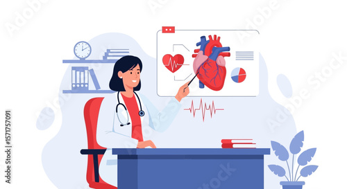 Female Doctor Explaining Human Heart Anatomy With Heartbeat In Medical Presentation