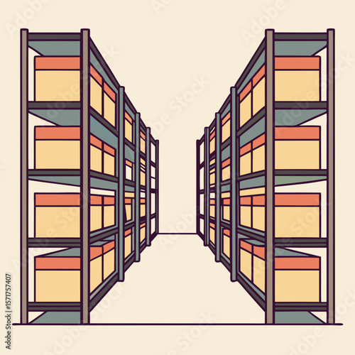 Warehouse shelves icon with storage boxes