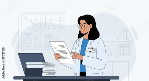 Female Doctor Reviewing Medical Results in Office Setting Minimalist Style