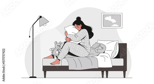 Solitude And Emotional Distress Expressed By A Young Woman In Her Bedroom