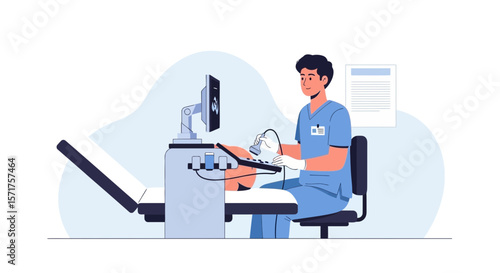 Sonographer Examining Patient Using Ultrasound Technology For Medical Diagnosis