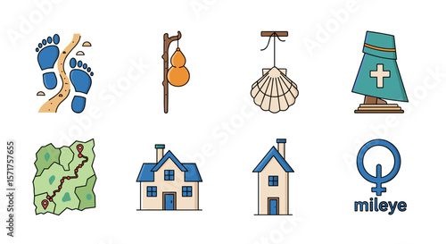 Camino de santiago pilgrimage icons vector illustration set design