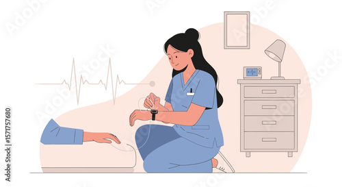 Female Healthcare Professional Monitoring Patient Using Wearable Technology Device