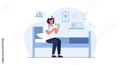Female Medical Professional Preparing Injection Sitting On Bed In Hospital Ward