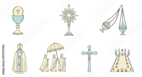 Catholic church religious items and christian symbols vector graphics